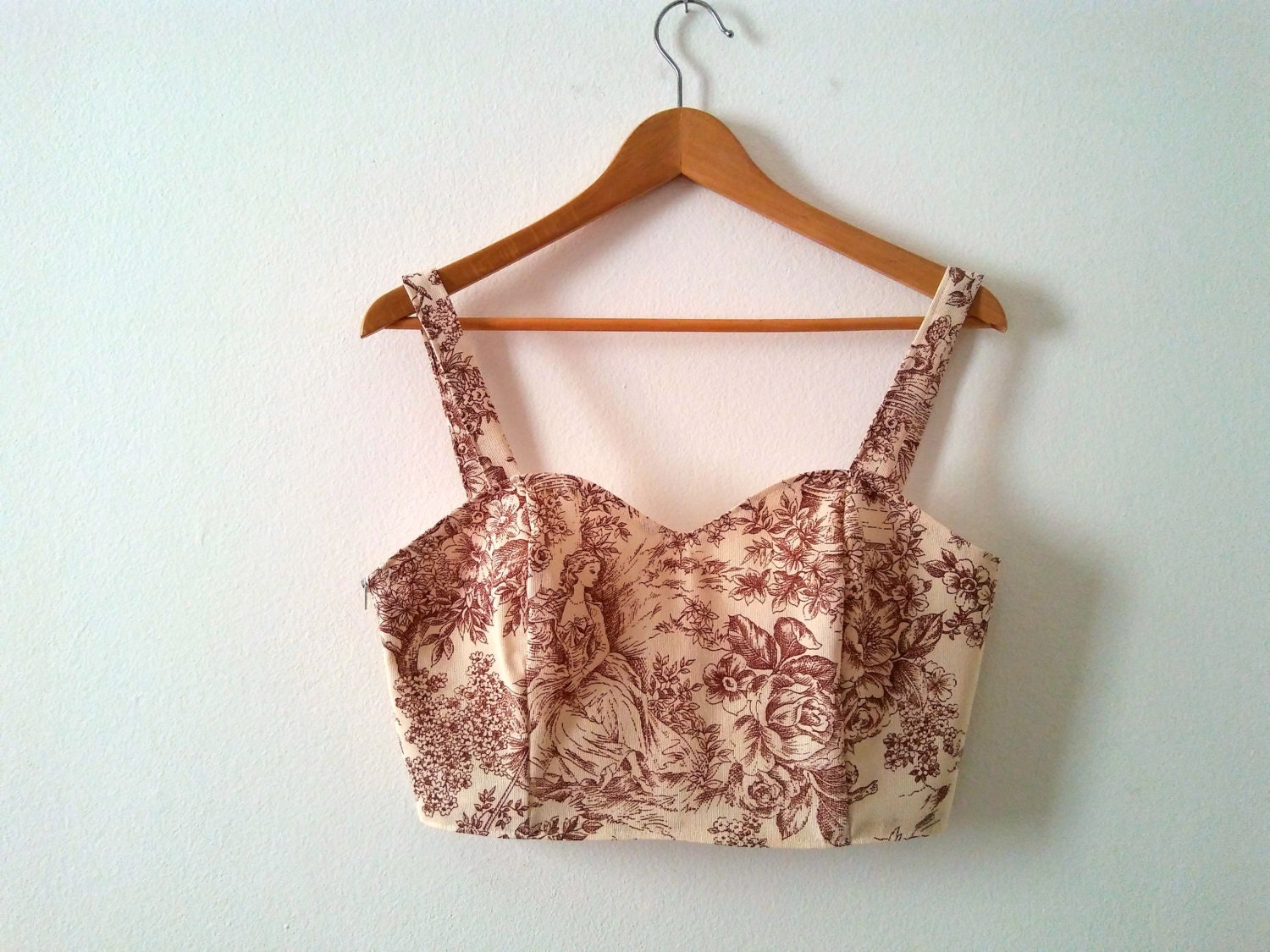 Toile de Jouy Crop Top Made of Cotton Brown Toile Bustier | Etsy