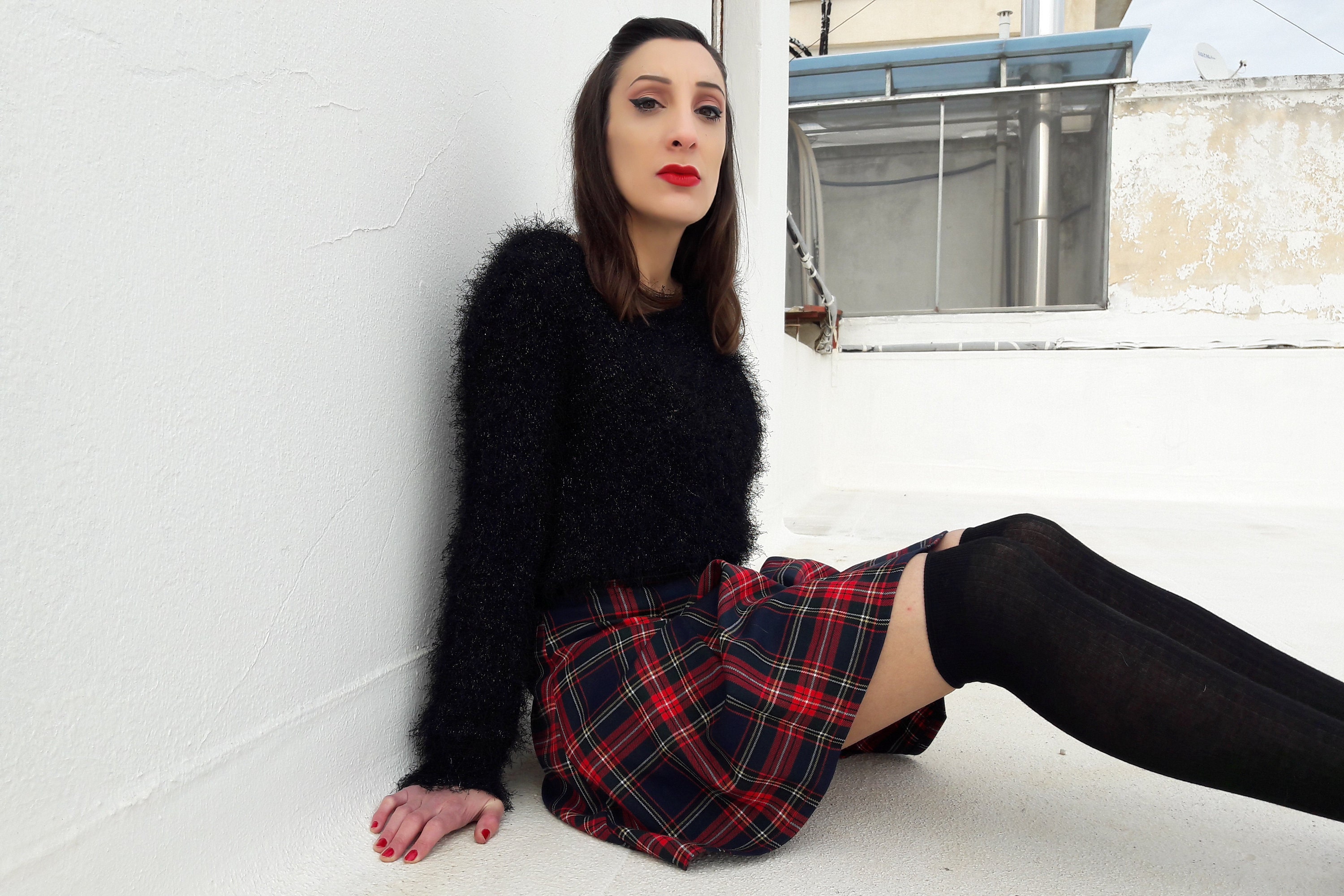 Cue mini tartan pencil skirt top