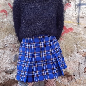 Tartan Skater Grunge Skirt in Blue, Plaid Preppy Mini Skirt with Pleats, Punk Gingham Short Skirt, Made to Order, Plus Sizes image 2