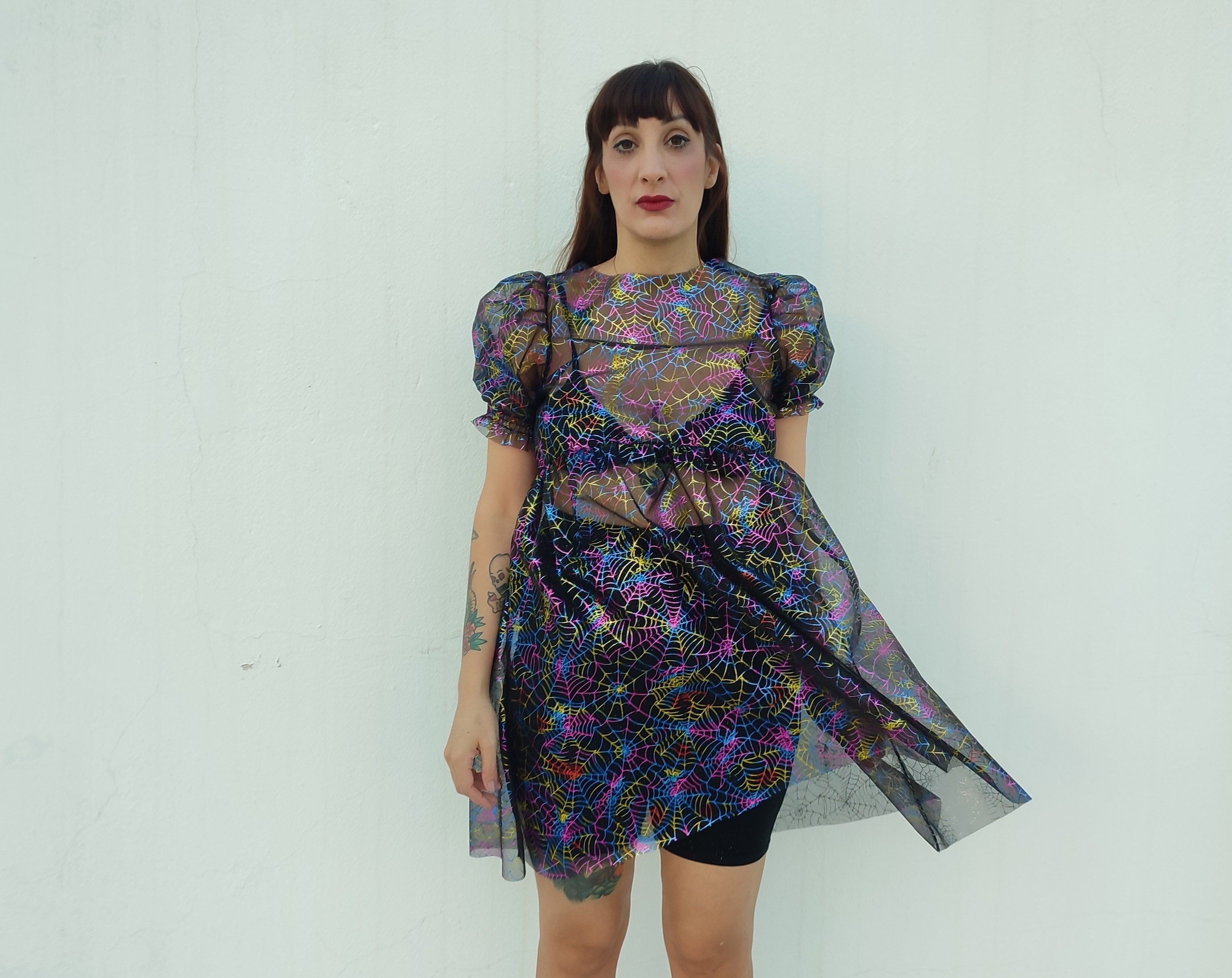 sheer spider web dress Iridescent Spider Web Tulle Dress, Sheer Halloween Costume