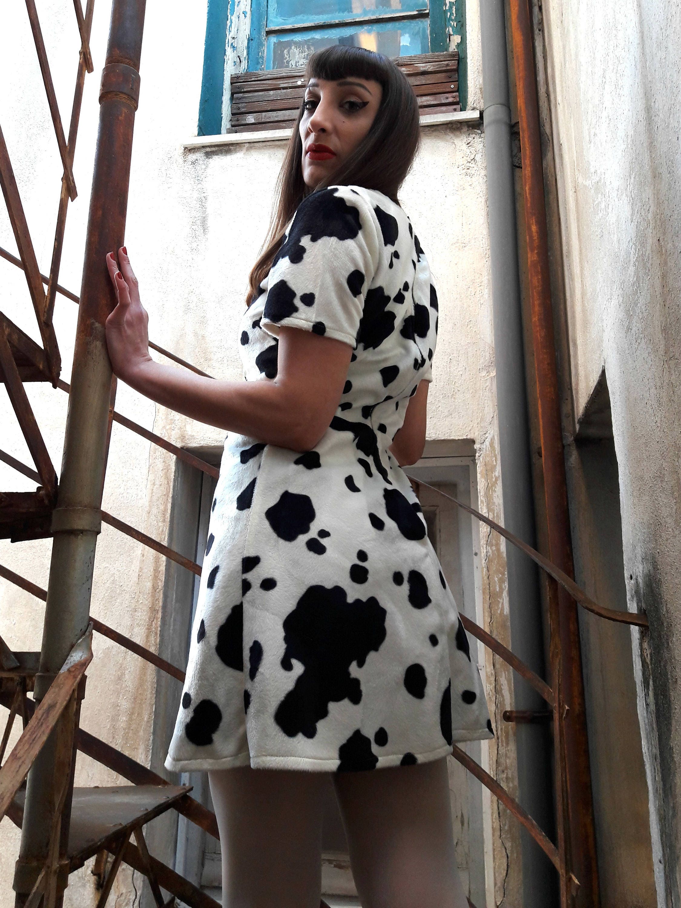 Animal Print Dress With Cow Print Mini Dress Made of Vegan - Etsy