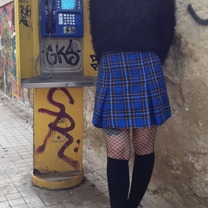 Tartan Skater Grunge Skirt in Blue, Plaid Preppy Mini Skirt with Pleats, Punk Gingham Short Skirt, Made to Order, Plus Sizes image 9