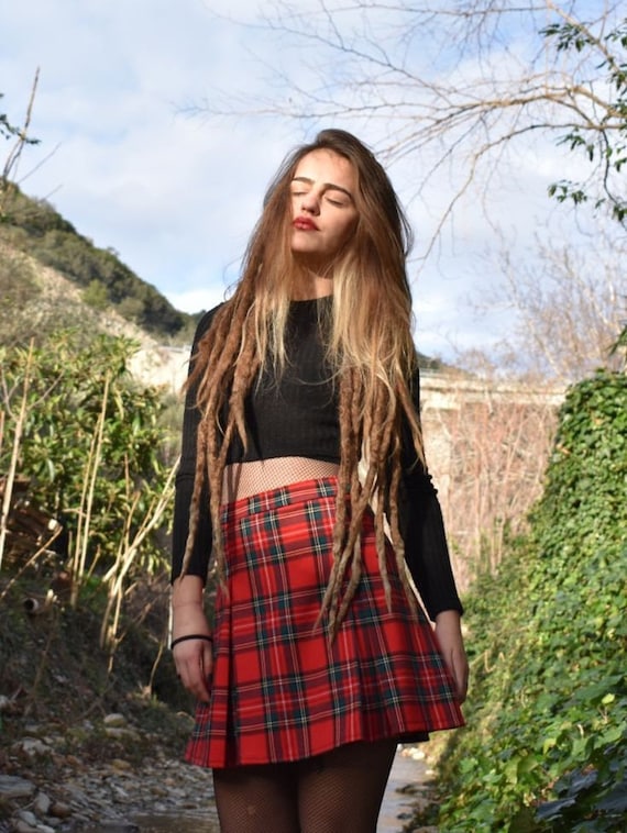 Tartan Red Grunge Mini Skirt, Preppy Plaid Pleated Skater Skirt, Punk High  Waist Short Skirt, Plus Sizes Available, Made to Order -  Canada