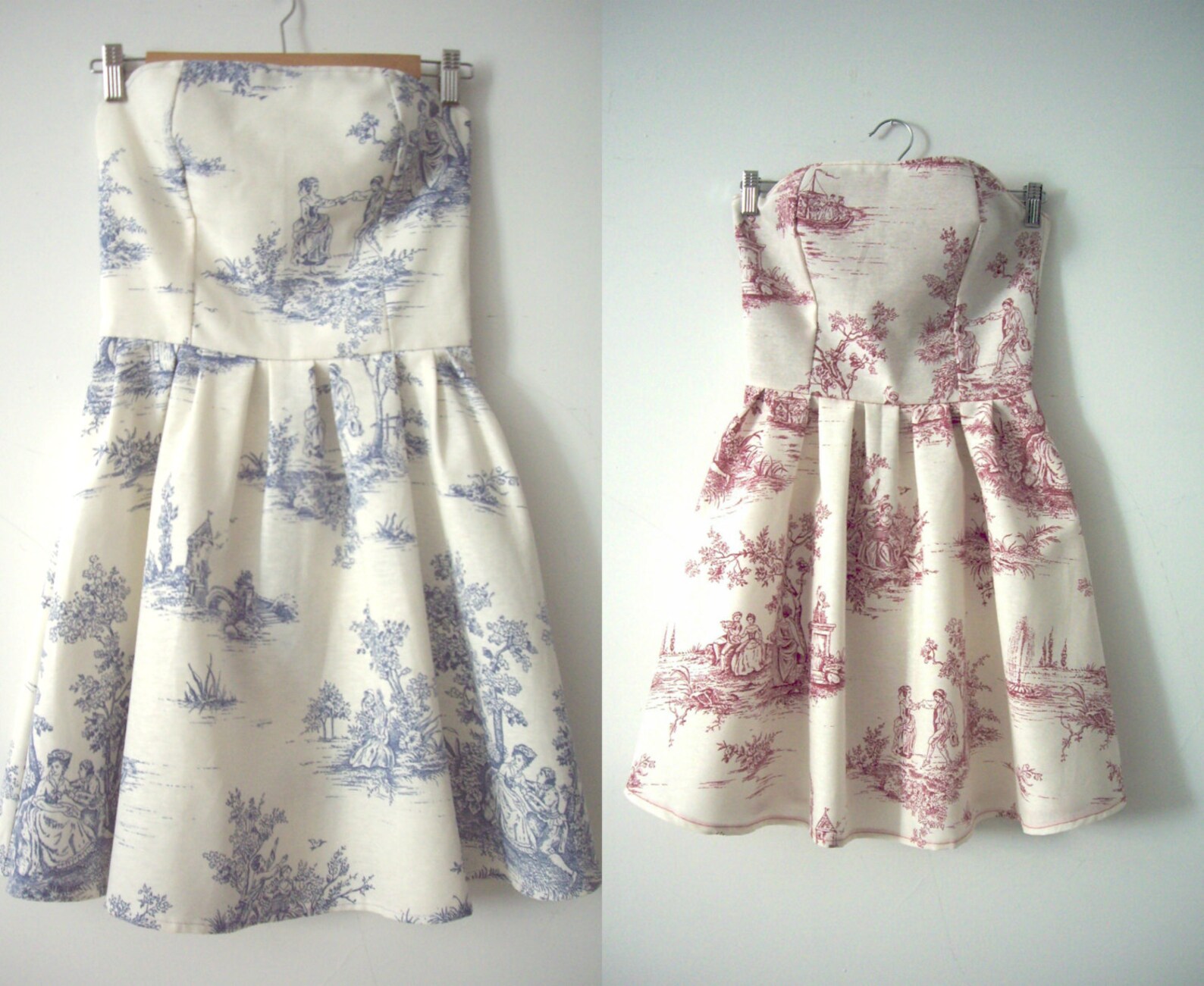 Blue Toile de Jouy Strapless Dress Made of Cotton Bridesmaids Etsy