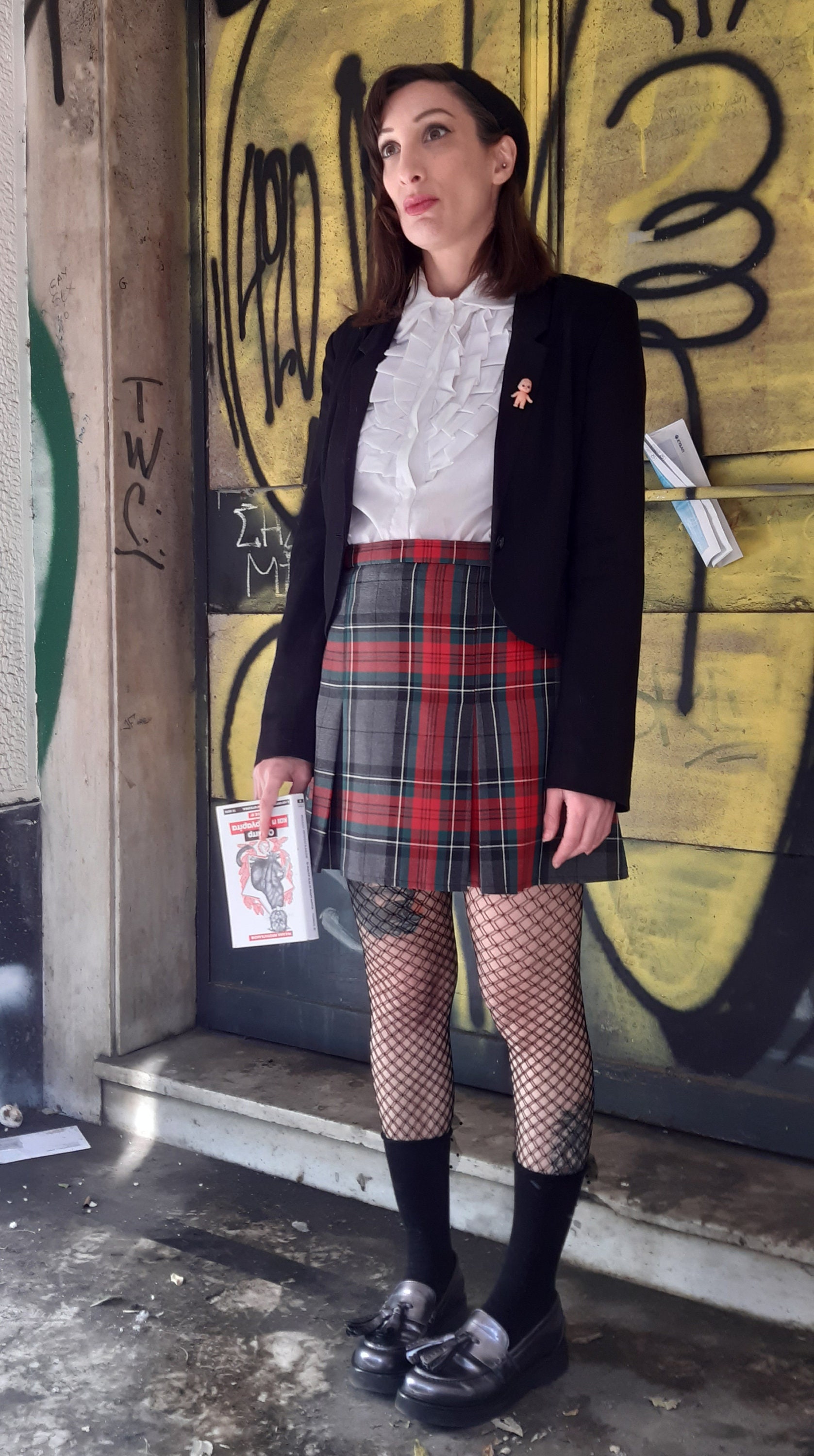 Tartan Grey Skater Grunge Skirt With Pleats Punk Plaid Mini Skirt