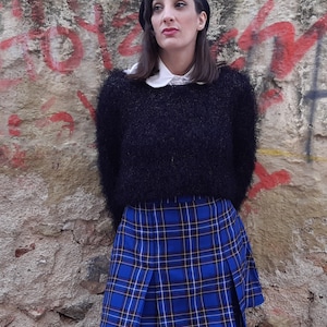 Tartan Skater Grunge Skirt in Blue, Plaid Preppy Mini Skirt with Pleats, Punk Gingham Short Skirt, Made to Order, Plus Sizes image 7