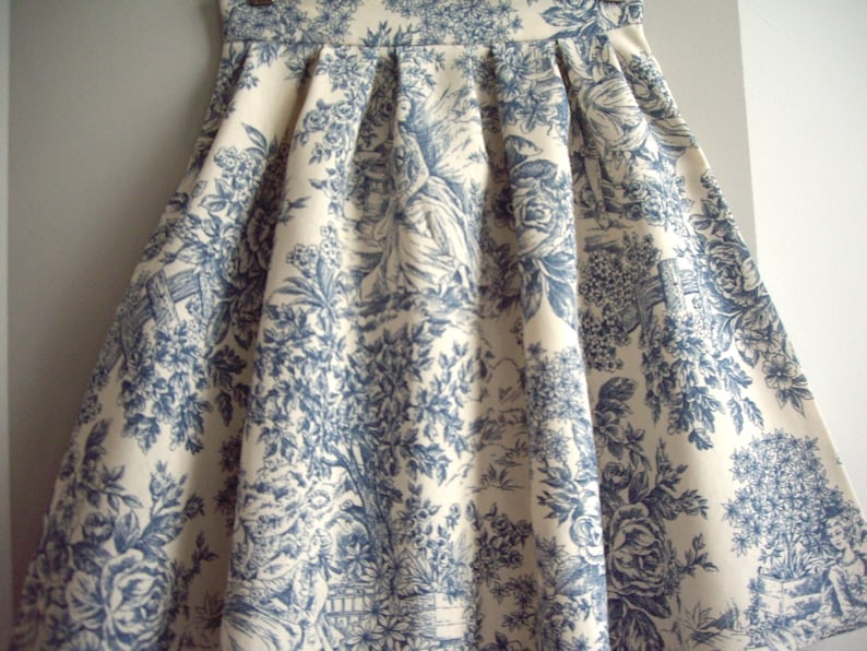 Toile de Jouy Skirt in Blue, Cotton Pleated Skirt With Pockets, Bridesmaids and Wedding, Lolita Skirt, Plus Sizes Available, Made to Order image 3