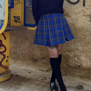 Tartan Skater Grunge Skirt in Blue, Plaid Preppy Mini Skirt with Pleats, Punk Gingham Short Skirt, Made to Order, Plus Sizes image 6