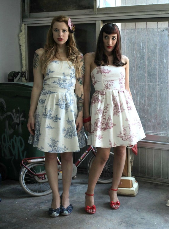 Toile De Jouy Red Dress Made Of Cotton Red French Toile Etsy