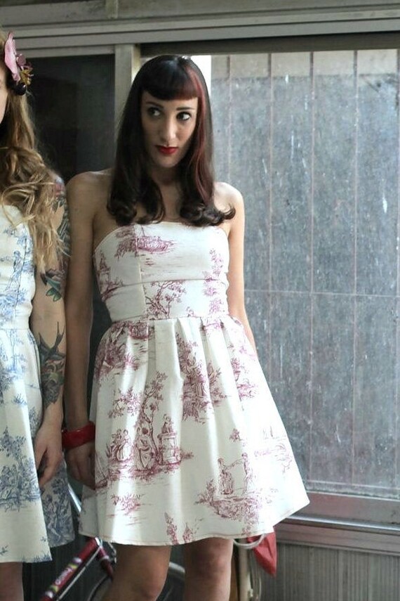 Toile De Jouy Red Dress Made Of Cotton Red French Toile Etsy