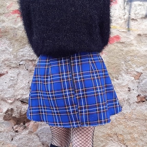 Tartan Skater Grunge Skirt in Blue, Plaid Preppy Mini Skirt with Pleats, Punk Gingham Short Skirt, Made to Order, Plus Sizes image 5