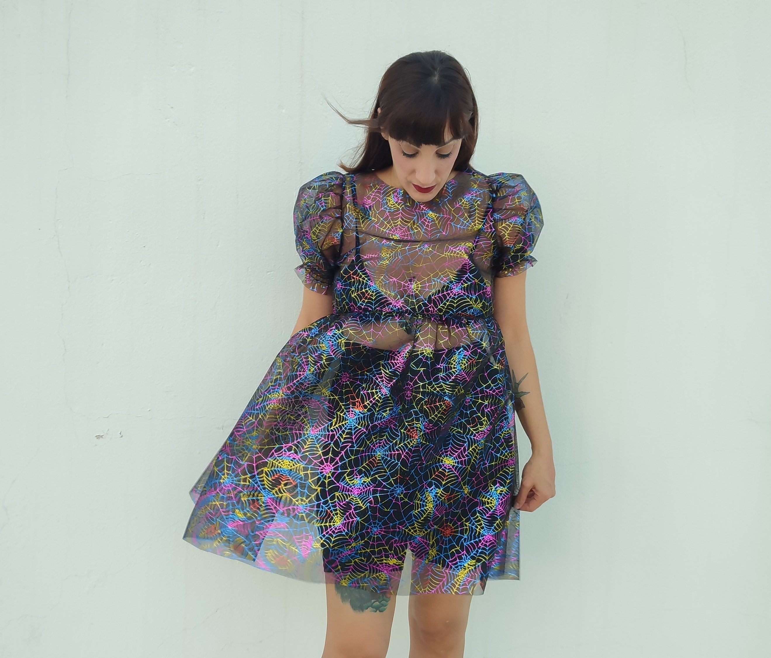 sheer spider web dress Iridescent Spider Web Tulle Dress, Sheer Halloween Costume