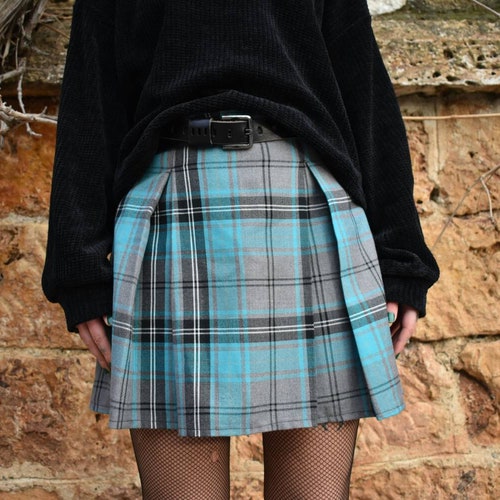 Tartan Grunge Black Mini Skirt With Pleats Plaid High Waist Etsy UK
