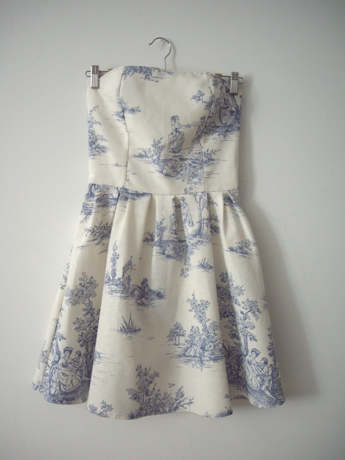 Blue Toile de Jouy Strapless Dress Made of Cotton Bridesmaids Etsy