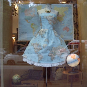 World Map Skater Dress Made of Cotton, Atlas Strapless Dress with Pockets, Wedding and Bridesmaids, Plus Sizes Available, Made to order image 8