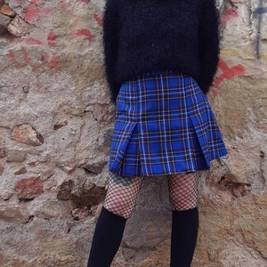 Tartan Skater Grunge Skirt in Blue, Plaid Preppy Mini Skirt with Pleats, Punk Gingham Short Skirt, Made to Order, Plus Sizes image 3