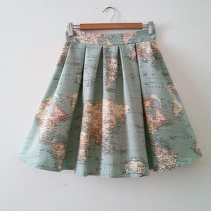 Skater Map Skirt with Pockets in Blue Green, Atlas Print Cotton Skirt with Pleats, Bridesmaids and Wedding, Plus Sizes, Made to Order image 5