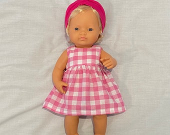 Dress 38cm miniland doll - Pink Gingham