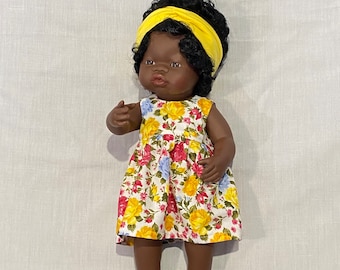 Dress 38cm miniland doll- Yellow and Pink - Note Headband Separate sale