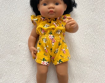 Miniland Doll Clothes 38cm Playsuits floral mustard