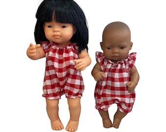 Miniland Doll  38cm , 32cm  & Paola Reina—Red Gingham Romper