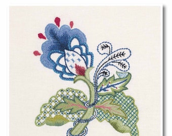 PDF Download - BLUE ELEGANCE, Crewel work pattern