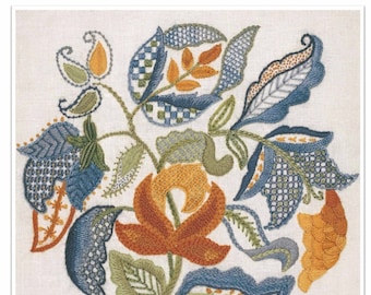 PDF Download - JACOBEAN LEAVES crewelwork pattern