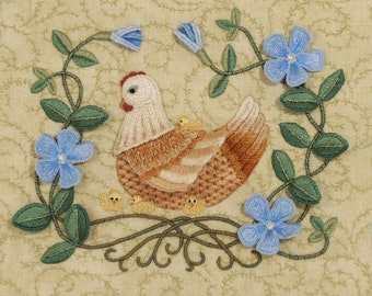 Stumpwork Embroidery Kit - MOTHER HEN & PERIWINKLE