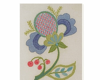 PDF Download - BLUE PETALS Crewel Work pattern