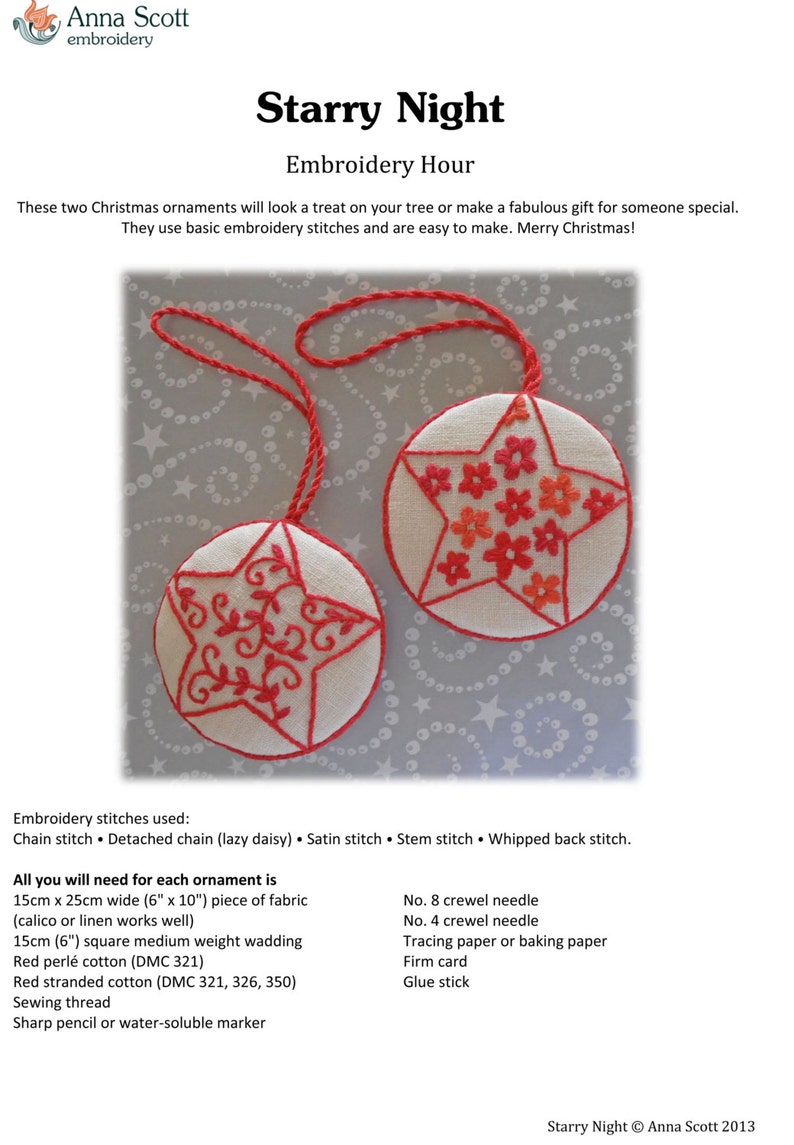 PDF Download 'Starry Night' Christmas ornament pattern. image 4