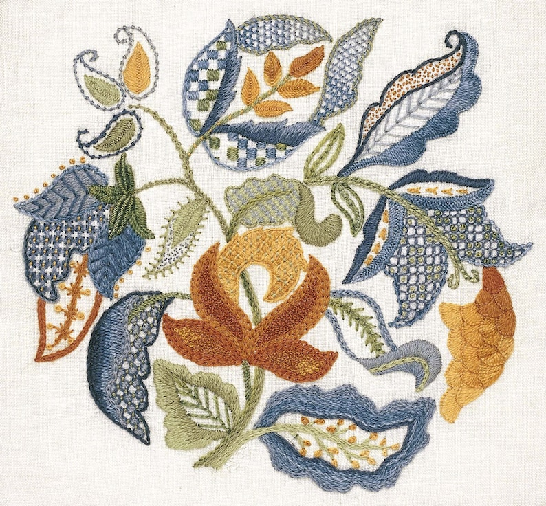 Crewel Embroidery Kit JACOBEAN LEAVES Etsy