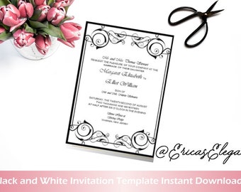 black white wedding invitations etsy