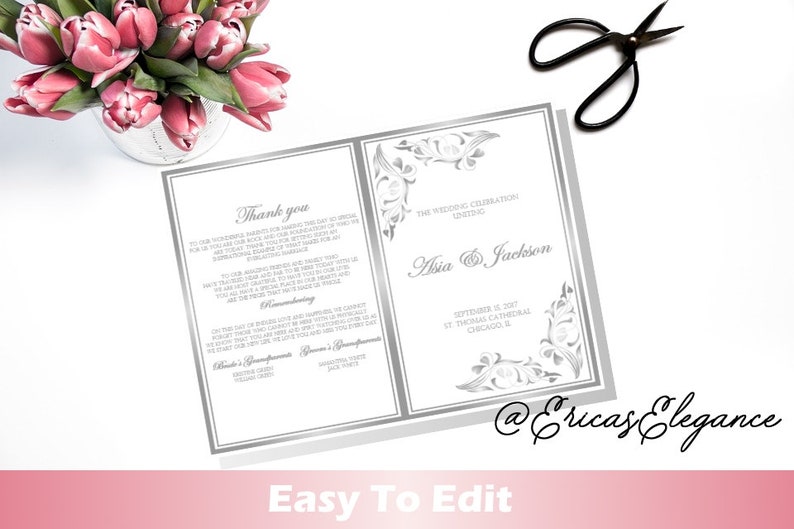 Silver Catholic Wedding Program Order of Service Word.doc Template