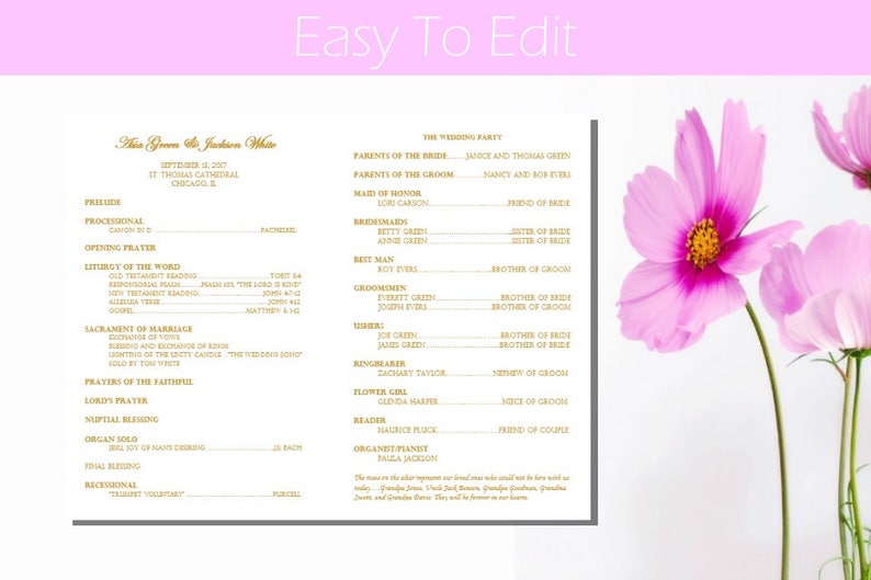 Catholic Wedding Program Gold Order of Service Word.doc Template