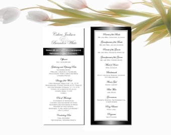 Wedding Ceremony Program Template Tea Length Black and White Editable Word.doc Instant Download | DIY You Print