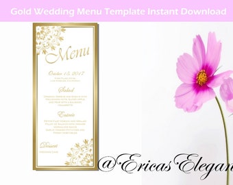 Gold Printable Wedding Menu Template Menu DIY Microsoft Word Editable Text Instant Download  All Colors Available