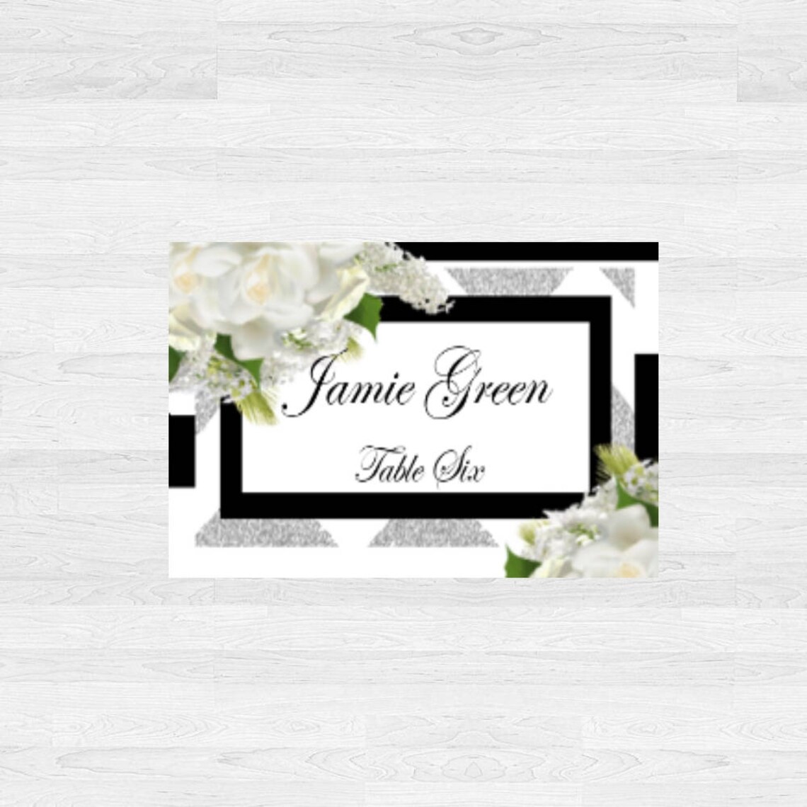 Black and White Printable Place Card Template INSTANT DOWNLOAD Silver ...