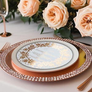 Custom Gold Foil Wedding Menu: Elegant Round Dinner Party Stationery