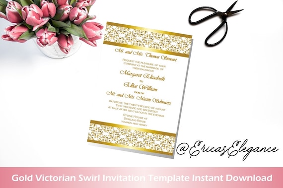 Invitationtemplate Wedding Do Druku Gold Victorian Etsy