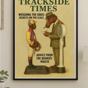 Vintage Horse Racing Art Print: Trackside Times Satire Illustration