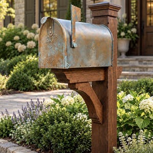 Copper Patina Mailbox, Hand Painted Faux Copper Verdigris , Rustic Farmhouse Post Mount