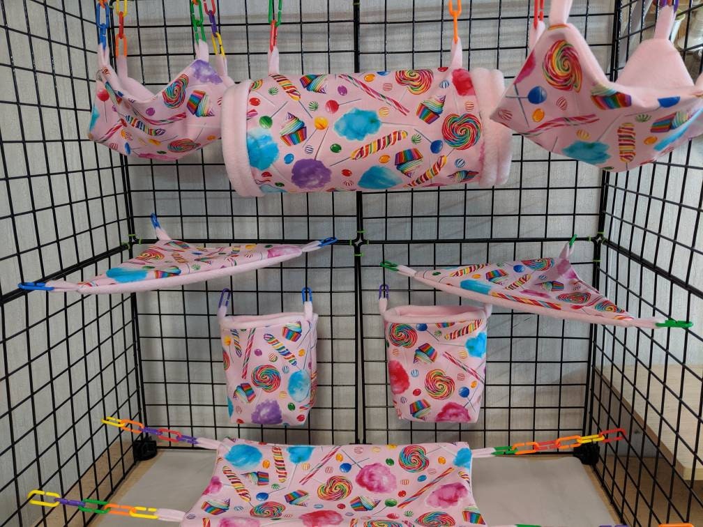 8 Piece Sugar Glider Cage Set rainbow Candy Sugar Glider