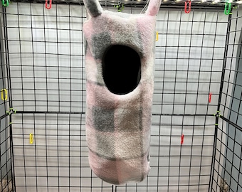 Tunnel Pouch/ Sugar Glider Pouch/Sugar Glider Accessories/Pink and Gray Plaid