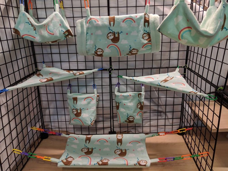 8 Piece Sugar Glider Cage SetSloth with Rainbow Sugar Glider Accessories