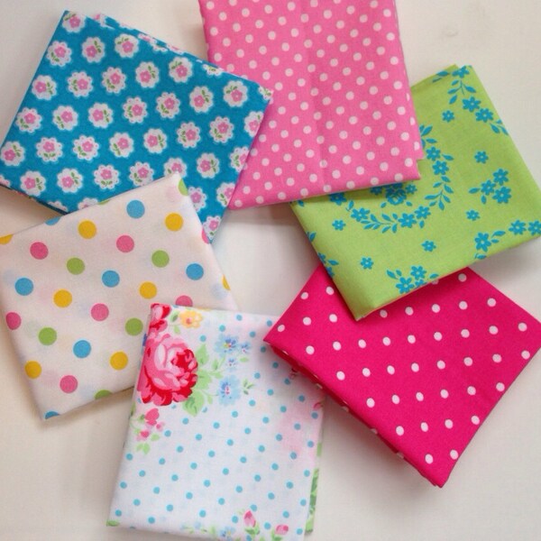 Pre-Cut Fabric Bundle: Six Fat 8ths Japanese Cotton Fabrics, Flower Sugar, Lecien, Quilt Gate, Color Basics