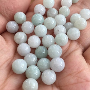30pcs Grade A Burma jade round beads,jadeite beads,light green and white milky beads,nature gemstone,DIY beads J0602