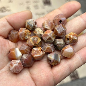 10pcs Natural Weathered Tibetan Old Red Agate Faceted Octagon Beads With Patina,Ancient Antique Agate,Semi Precious Stone,Loose Agate Beads