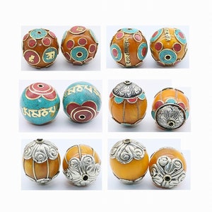 2pcs New Nepal Big Size Metal Inlay Beads,Tibetan Beads,Amulet Beads,Ethnic Beads,Tibet Bead,Buddha Beads,Prayer Beads,DIY Jewelry Supplies