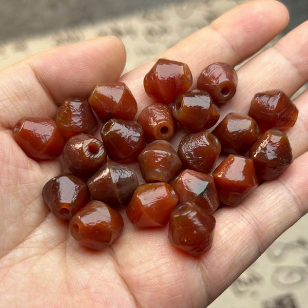 10pcs Natural Weathered Tibetan Old Dry Wrinkled Red Agate Saucer Beads,Cone Beads,Ancient Agate,Antique Agate,Carnelian,Semi Precious