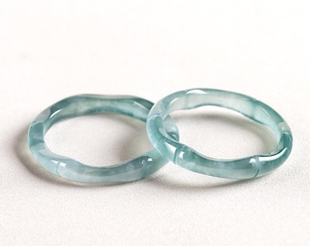 Natural Untreated Type A Icy Clear Blue Guatemalan Jadeite Bamboo Joint Rings,Genuine Blue Jadeite Loose Round Rings,DIY Jewelry Supplies